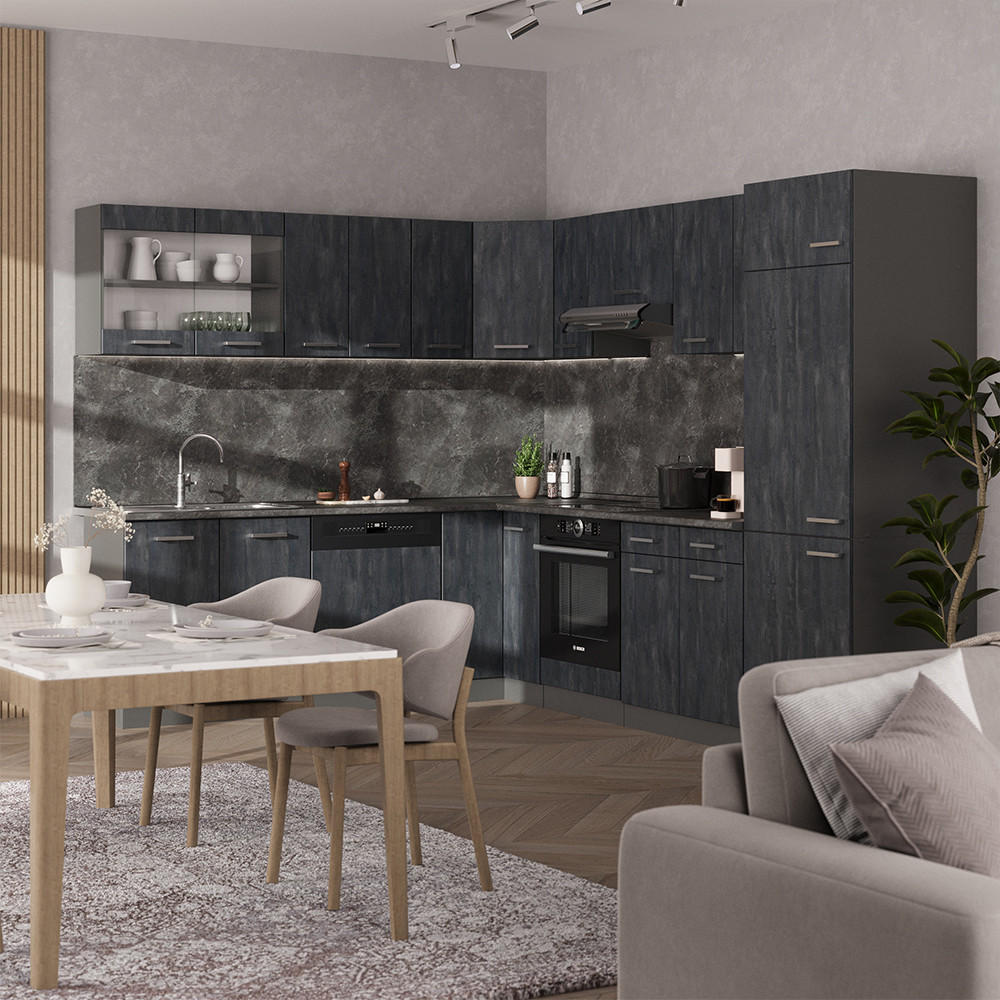 ECKKÜCHE IN L-FORM R-Line Schwarz Beton/Anthrazit 227 x 287 cm AP Anthrazit - Anthrazit/Schwarz, Holzwerkstoff (287/81.6/60cm) - Vicco