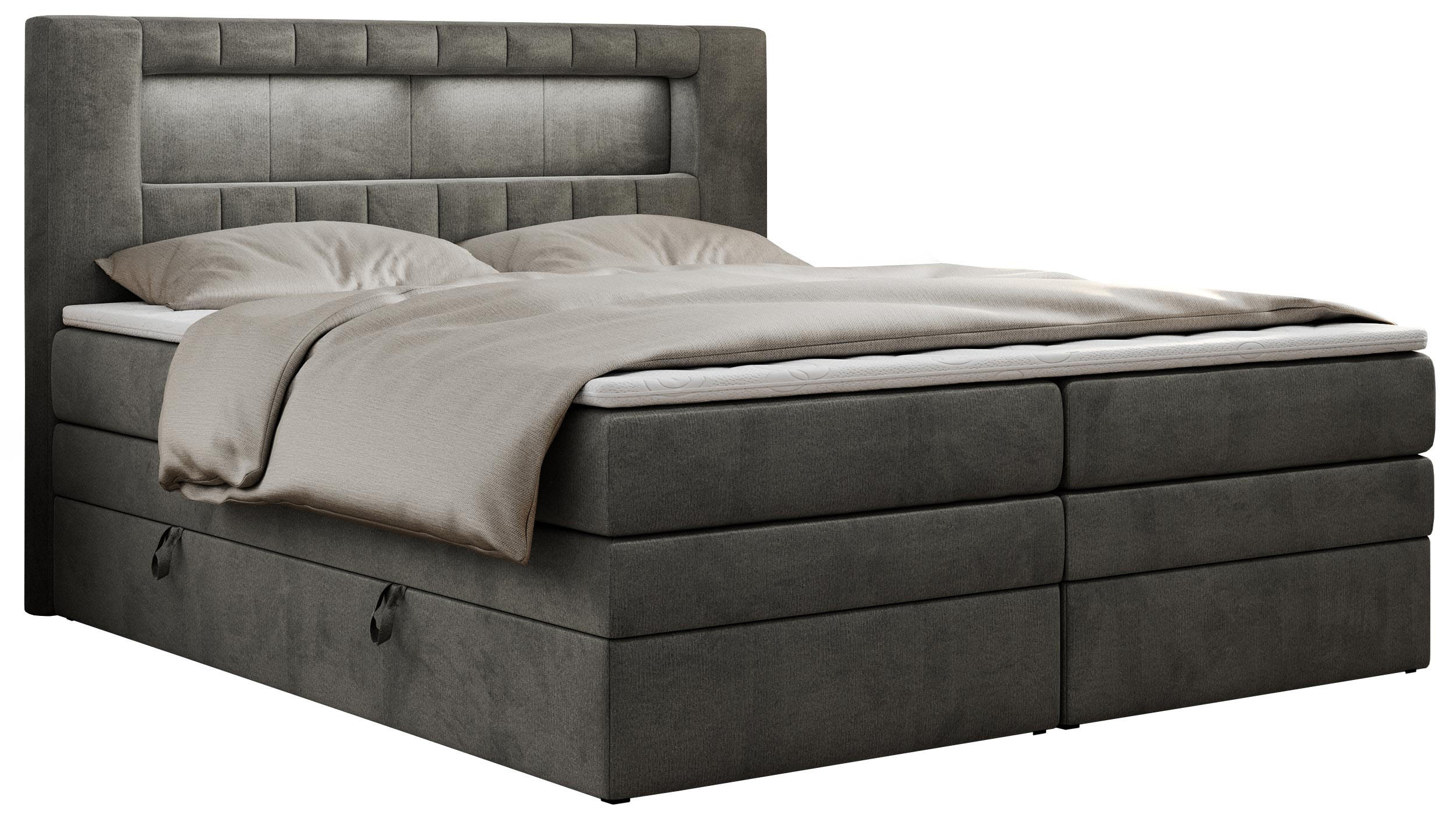 BOXSPRINGBETT GOLD-5 KING LED 200/200 Dunkelgrau Velvet - H3 - Dunkelgrau, Holz/Textil (200/200cm) - MKS
