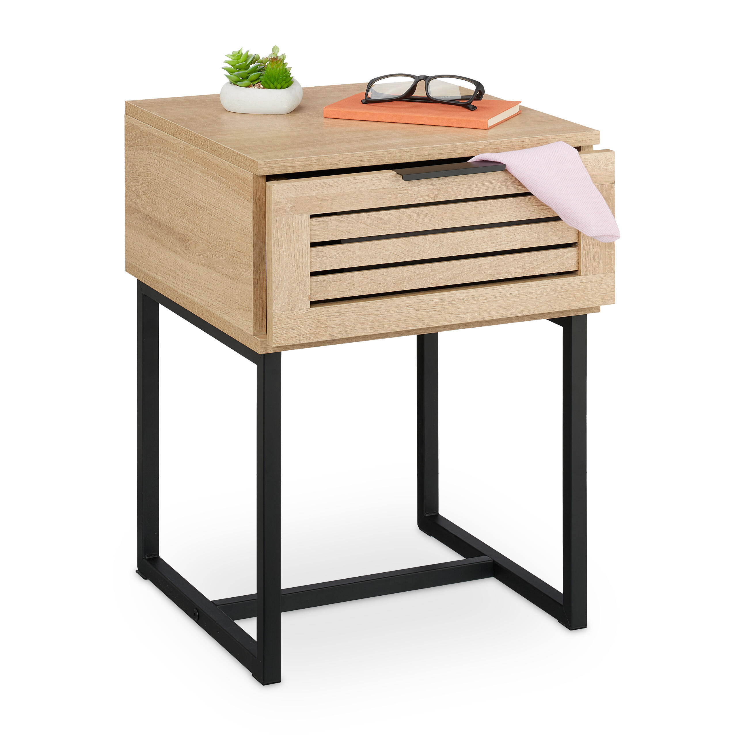 NACHTTISCH - Multicolor/Schwarz, Holzwerkstoff/Metall (40/55.5/41.5cm) - Relaxdays