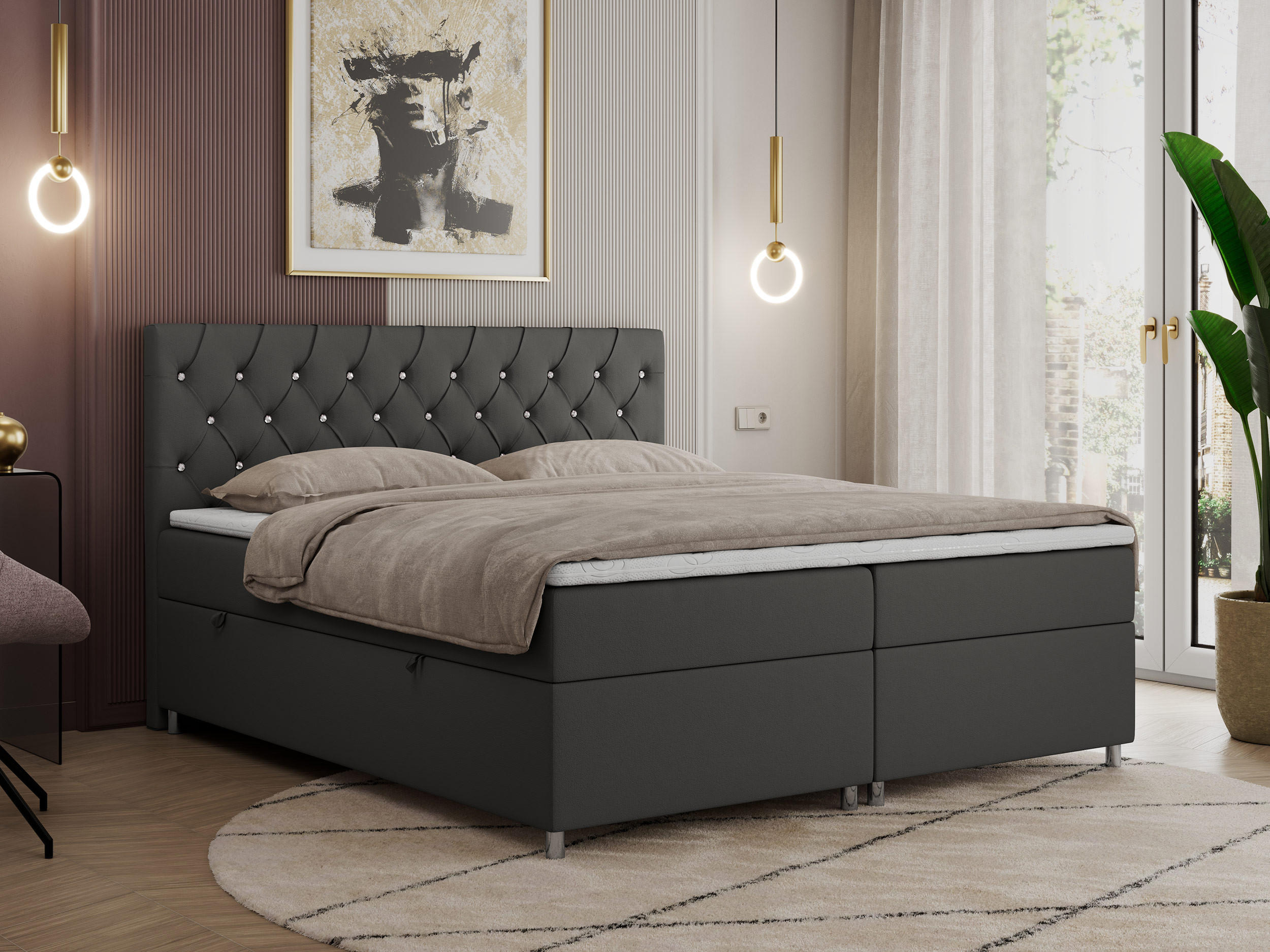 BOXBETT ROMA 120/200 - Dunkelgrau Kunstleder - H3 - Dunkelgrau, Holz/Textil (120/200cm)