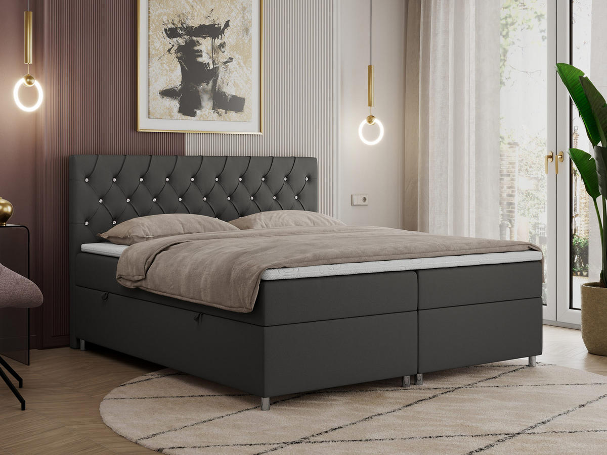 BOXBETT ROMA 120/200 - Dunkelgrau Kunstleder - H3 - Dunkelgrau, Holz/Textil (120/200cm)