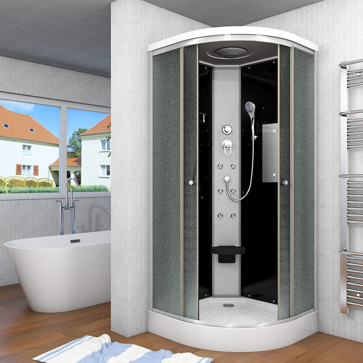 DUSCHE Fertigdusche D10-03M0 Schwarz 80x80 - Schwarz, Glas/Kunststoff (80/80/215cm) - AcquaVapore by Sandra Jentho