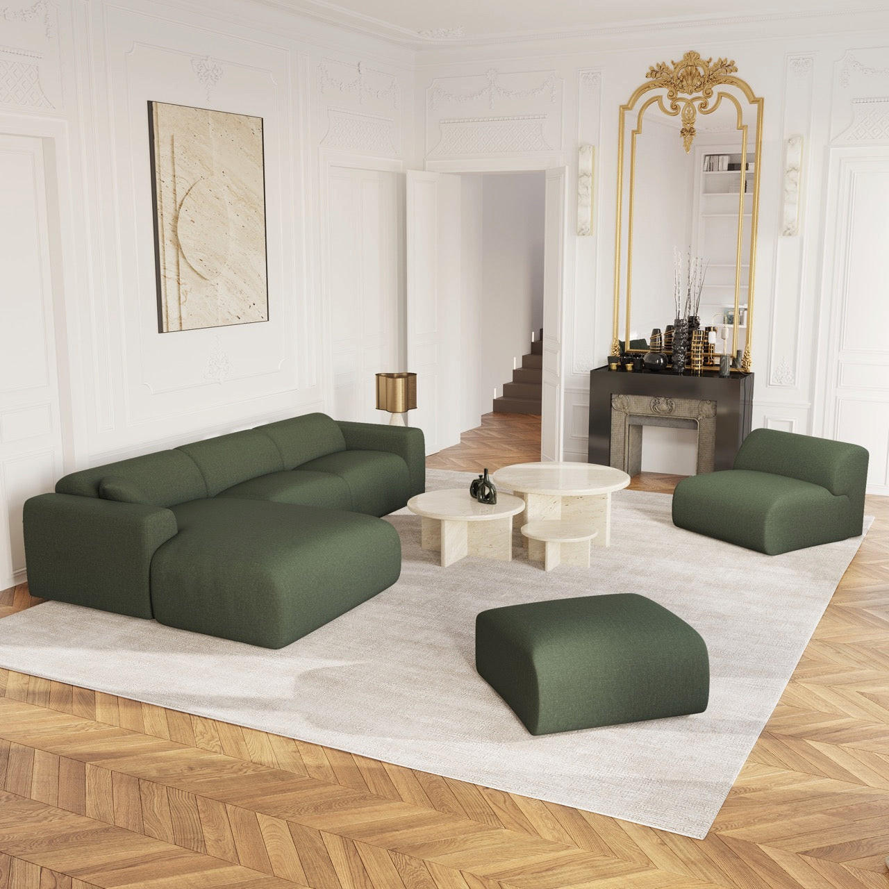 ECKSOFA LINKS Rastergewebe Olivgrün 280cm - Olivgrün, Textil (165/280cm) - Sia Home