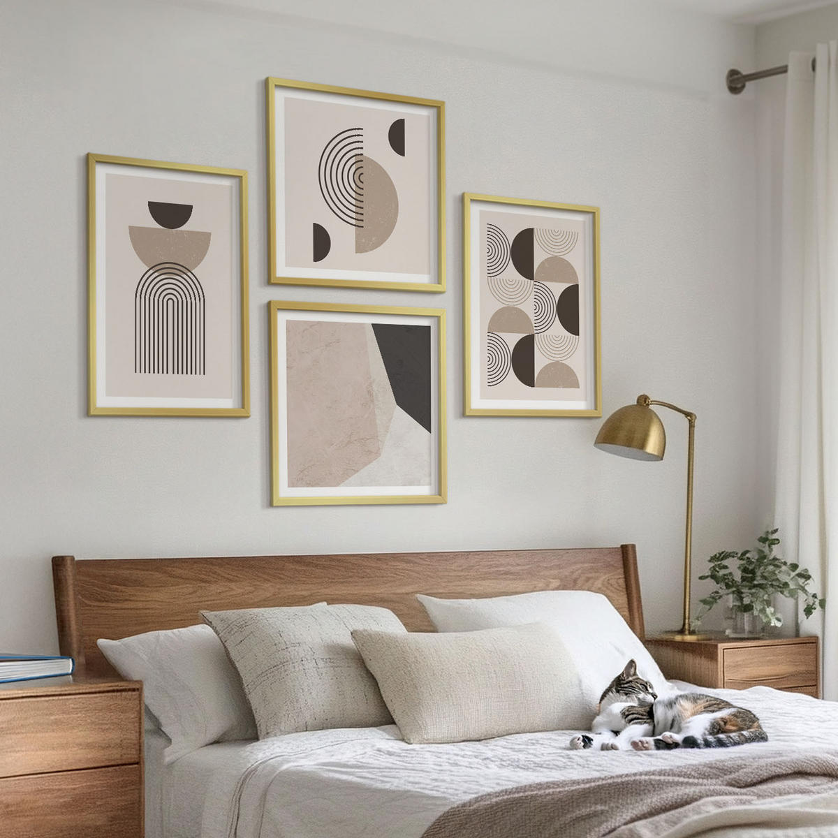 BILDER SET 4er Set - 50x50 cm & 40x60 cm Goldrahmen - Abstrakte geometrische Muster - Goldfarben, Kunststoff (50/50cm) - TULUP