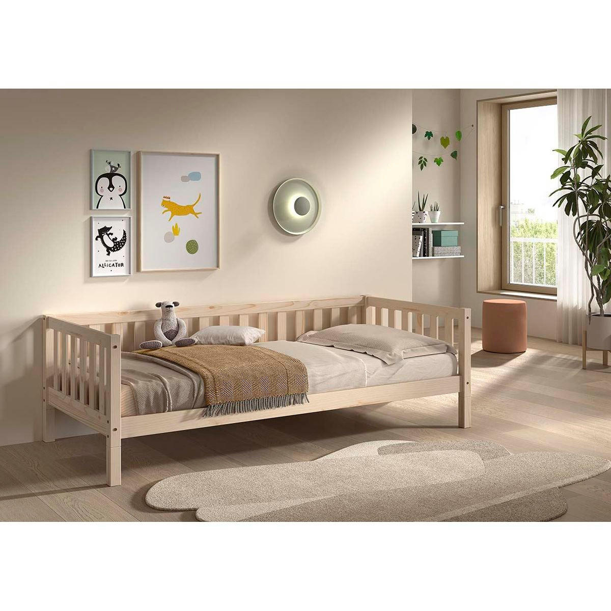 BODENBETT Kapua 90x200 umbaubar zum Tagesbett Kiefer Massivholz Natur - Kieferfarben, Holz (90/200cm) - 58aufmkessel