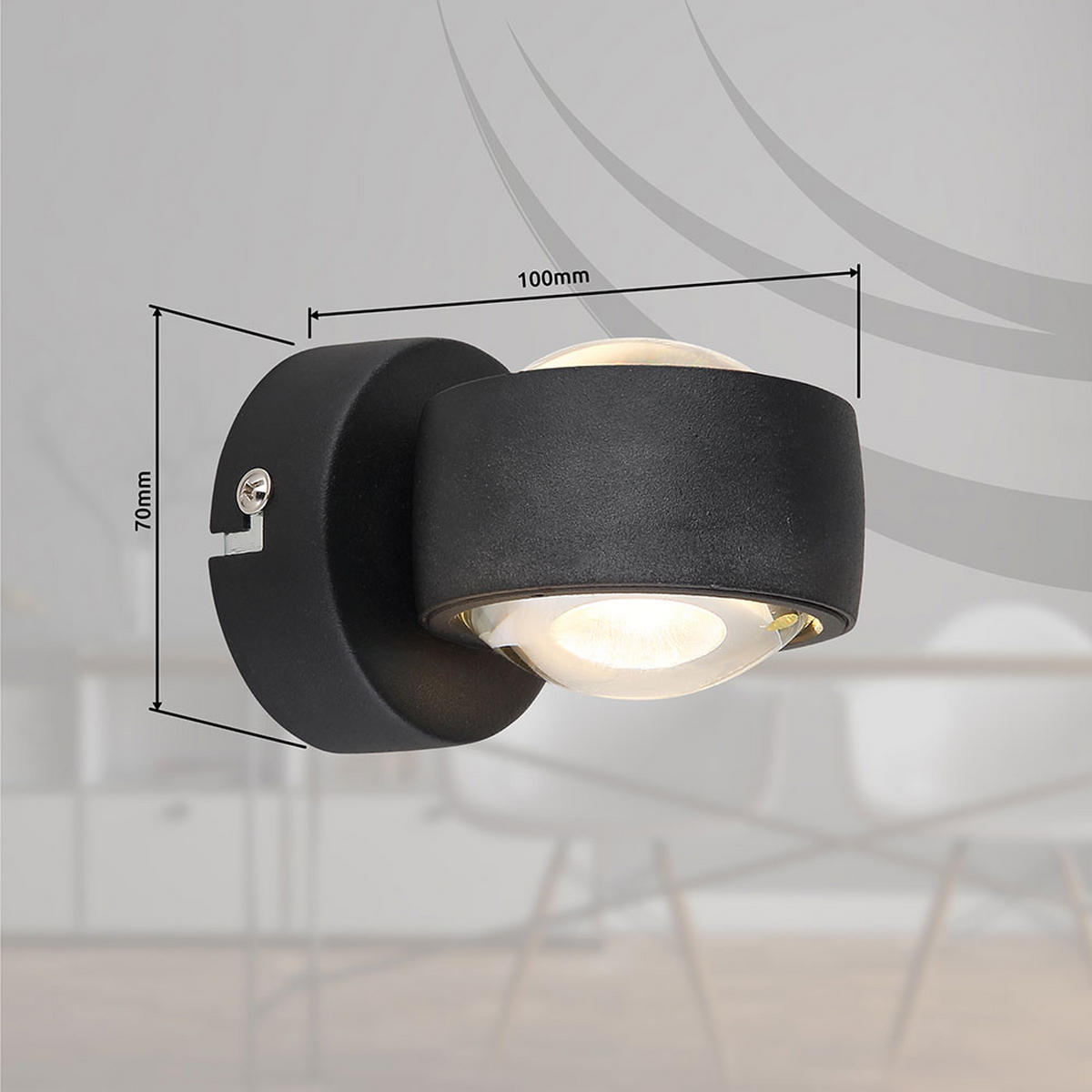 LED WANDLEUCHTE RANDI, Metall schwarz matt, Up & Down - Schwarz, Glas (7.5/7/10cm) - Globo Lighting