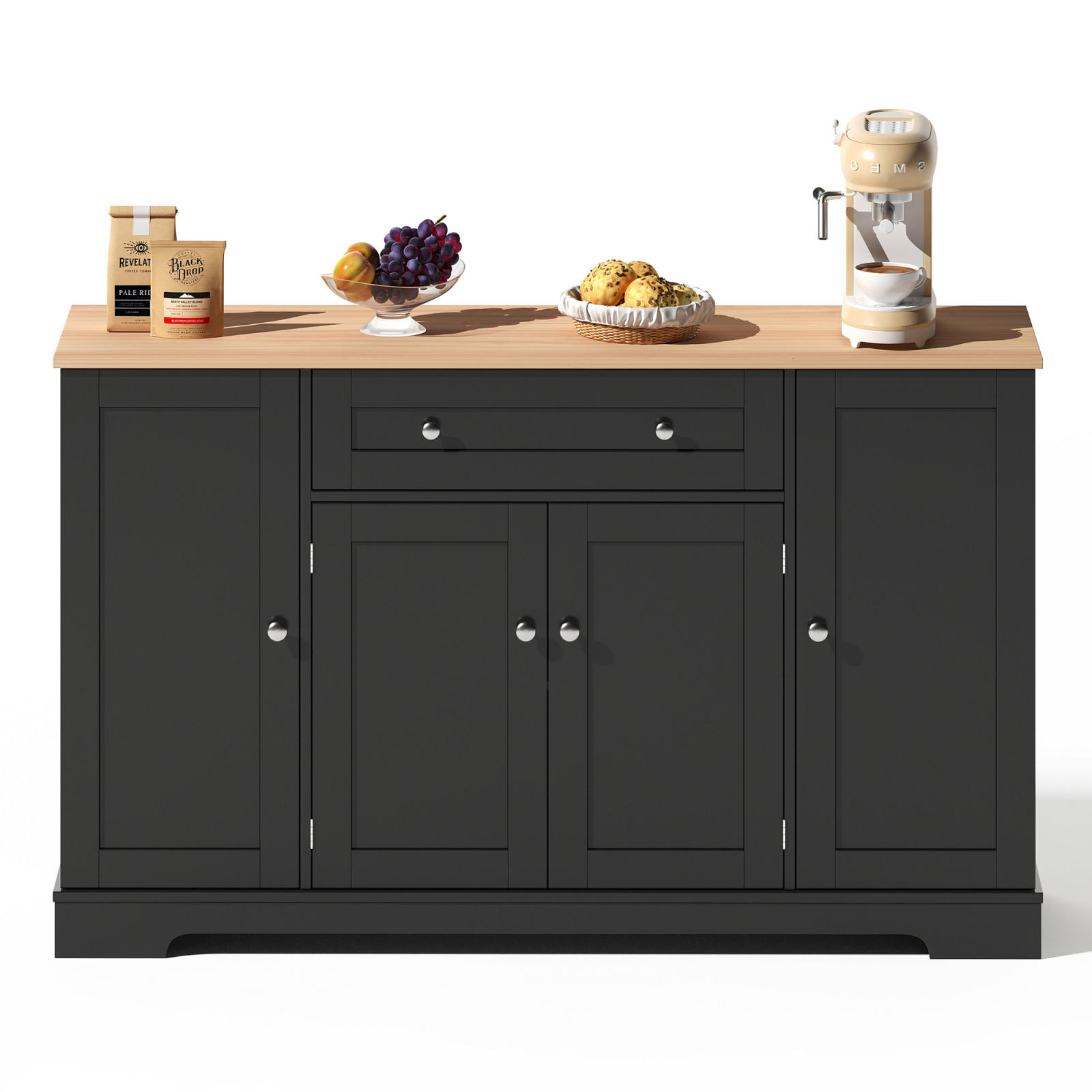 SIDEBOARD 138x40x85 cm, Schublade, Regale, Schwarz - Schwarz, Holz (138/85/40cm)