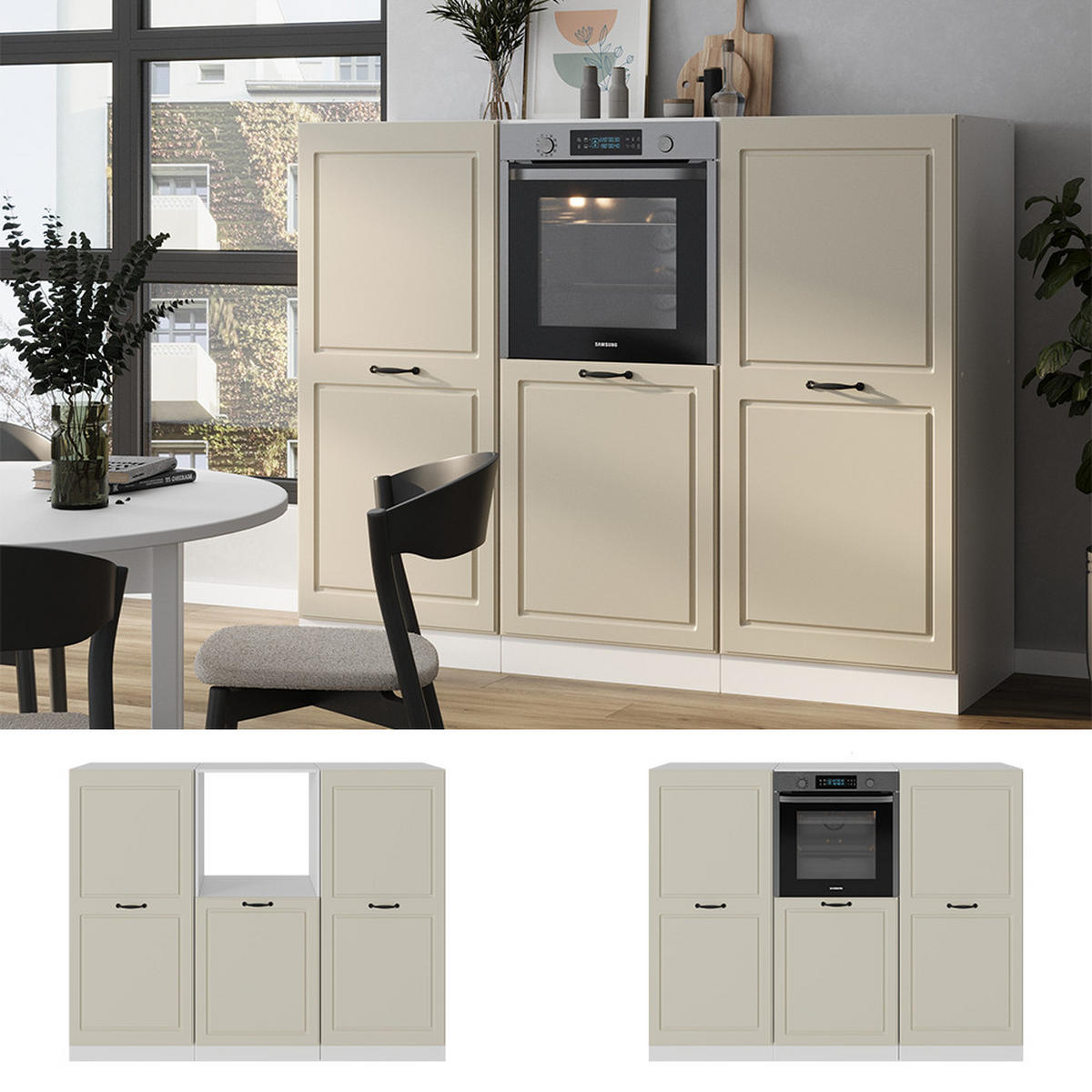 KÜCHENBLOCK R-Line, Sand Landhaus/Weiß, 180 cm ohne Arbeitsplatte - Beige/Weiß, Holzwerkstoff (180/143/46cm) - Vicco