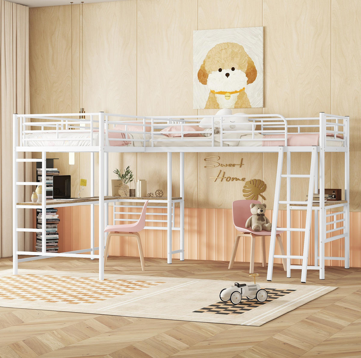 HOCHBETT 90/200 cm Weiß mit Schreibtisch und Leiter - Weiß, Metall (90/200cm) - MIVRAY
