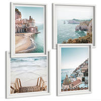 BILDER SET 4er Set - 50x50 cm & 40x60 cm Weißer Rahmen - Sommerliche Strandansichten in Pastellfarben - Weiß, Kunststoff (50/50cm) - TULUP