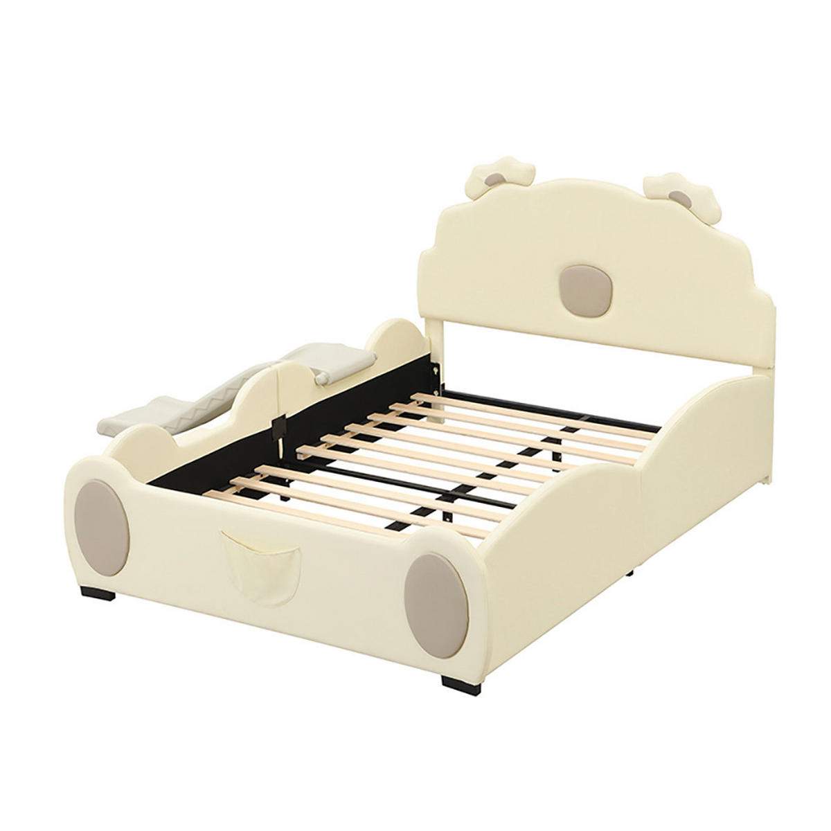 KINDERBETT 140/200 cm in PU mit Rutsche und Leiter - Beige, Holz/Textil (90/200cm) - KOMHTOM
