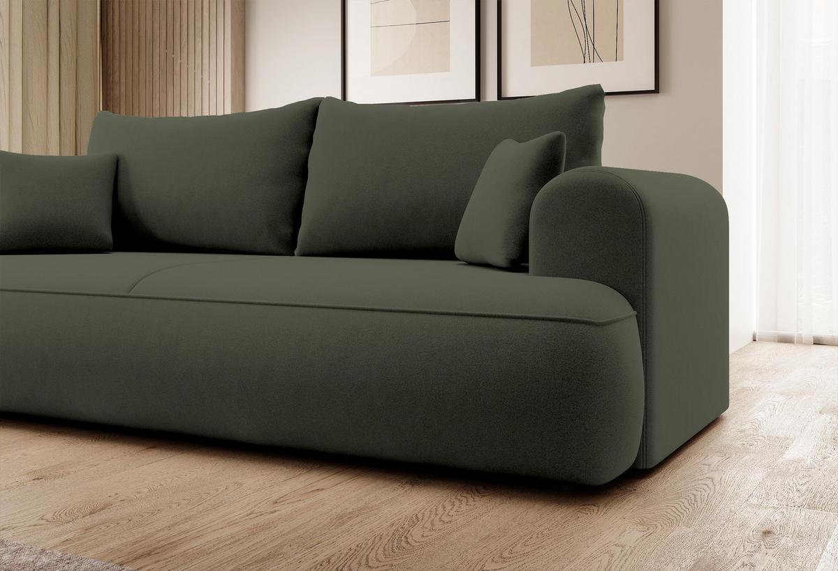 SCHLAFSOFA Ovo Olivgrün Velours - Olivgrün, Textil (250/100/110cm) - Selsey