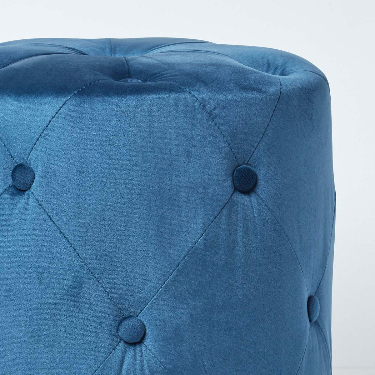 SAMT-POUF Windsor blau, runder Hocker 40/40/40 cm - Dunkelblau, Textil (40/40/40cm) - Homescapes