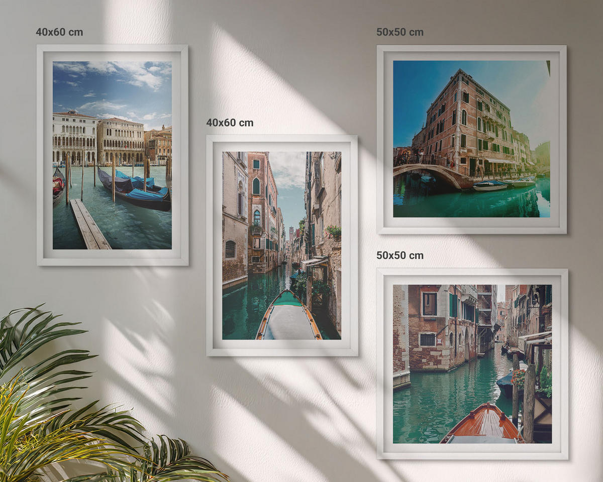 WANDBILDER 4er-Set - 50x50 cm & 40x60 cm Weißer Rahmen - Architektur der Kanäle von Venedig - Weiß, Kunststoff (50/50cm) - ArtPrintCave
