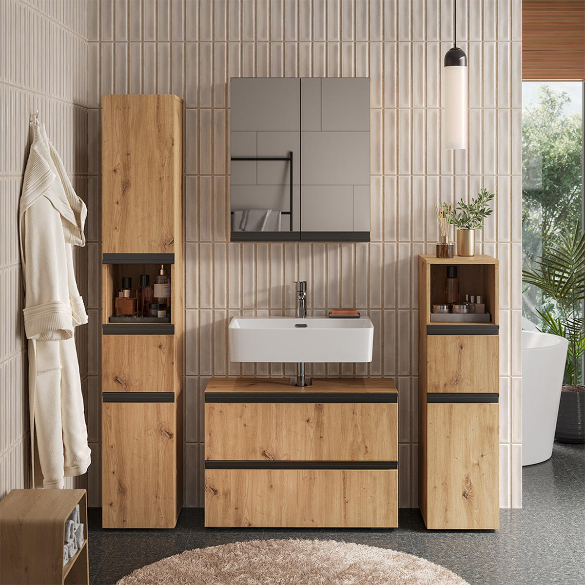 BADMÖBEL-SET Torren Artisan 2 Teile - Hellgrau, Holzwerkstoff (80/58/35cm) - Vicco