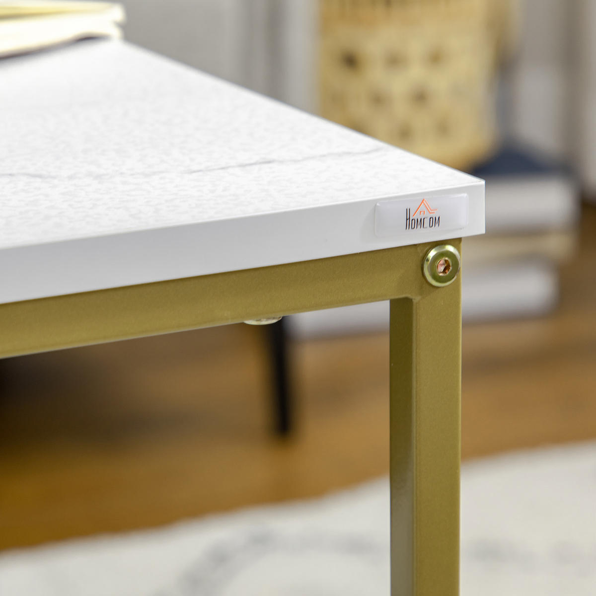 METALL-COUCHTISCH-SET, Spanplatte - Goldfarben/Weiß, Metall (45/45/50cm) - HOMCOM