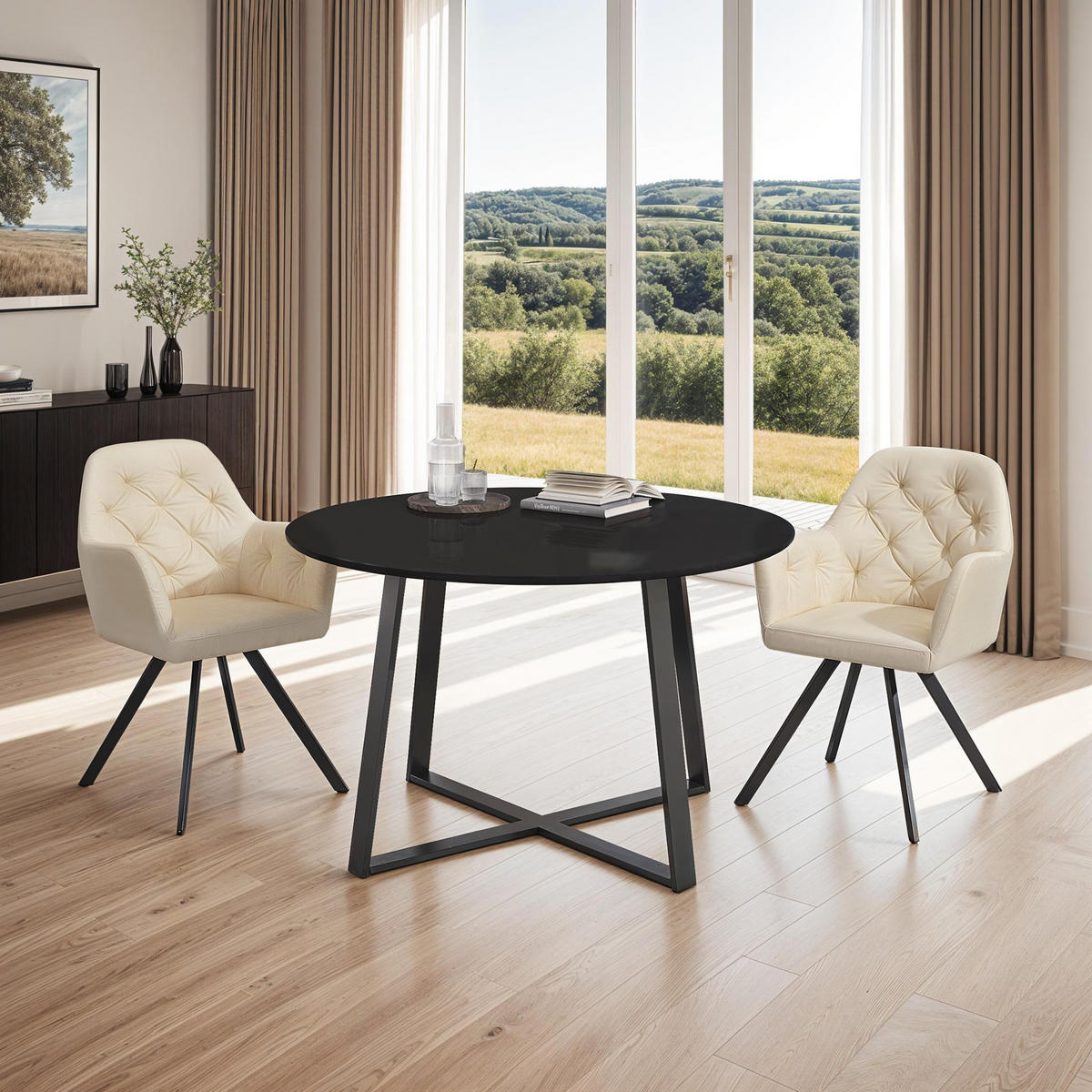 ARMLEHNSTUHL Drehbarer Samt 2er Set Lucia 58 x 58 x 87 cm creme - Creme, Kunststoff (58/87/58cm) - tectake