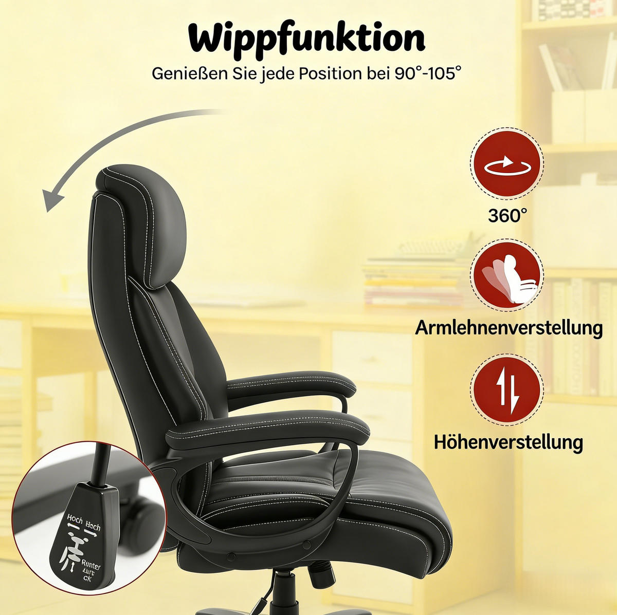 BÜROSTUHL ergonomisch höhenverstellbar 86 x 72 x 127 cm Schwarz - Schwarz, Metall (72/127/86cm) - Meubliv