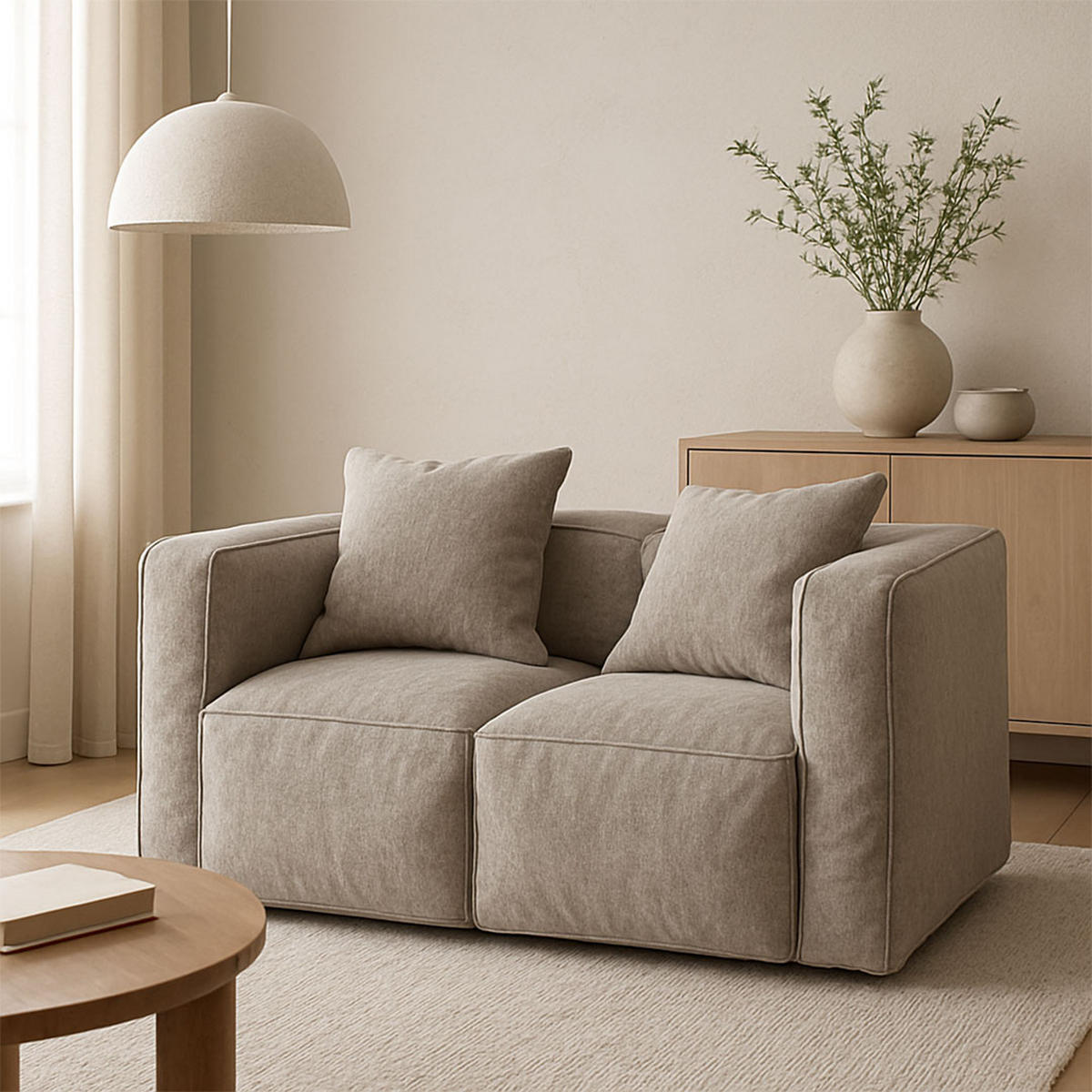 2-SITZER-SOFA Box Stoff Hellgrau - Hellgrau, Textil (184/65/92cm) - ebuy24