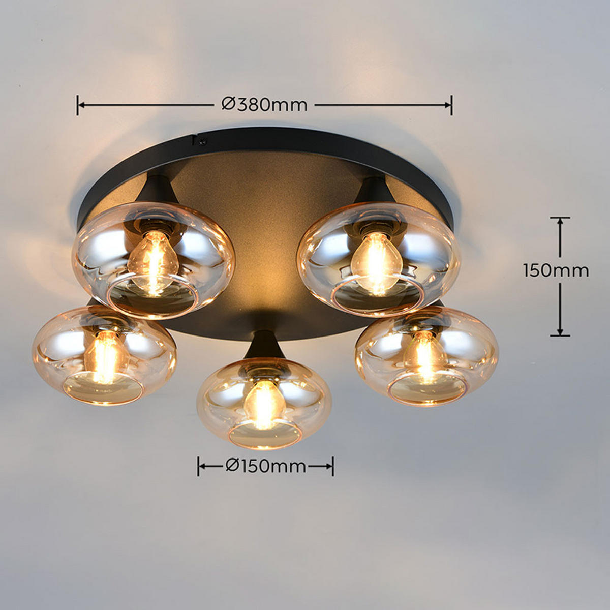 DECKENLEUCHTE DIVINA Glas Amber Schwarz - Schwarz, Glas (49/49/15cm)