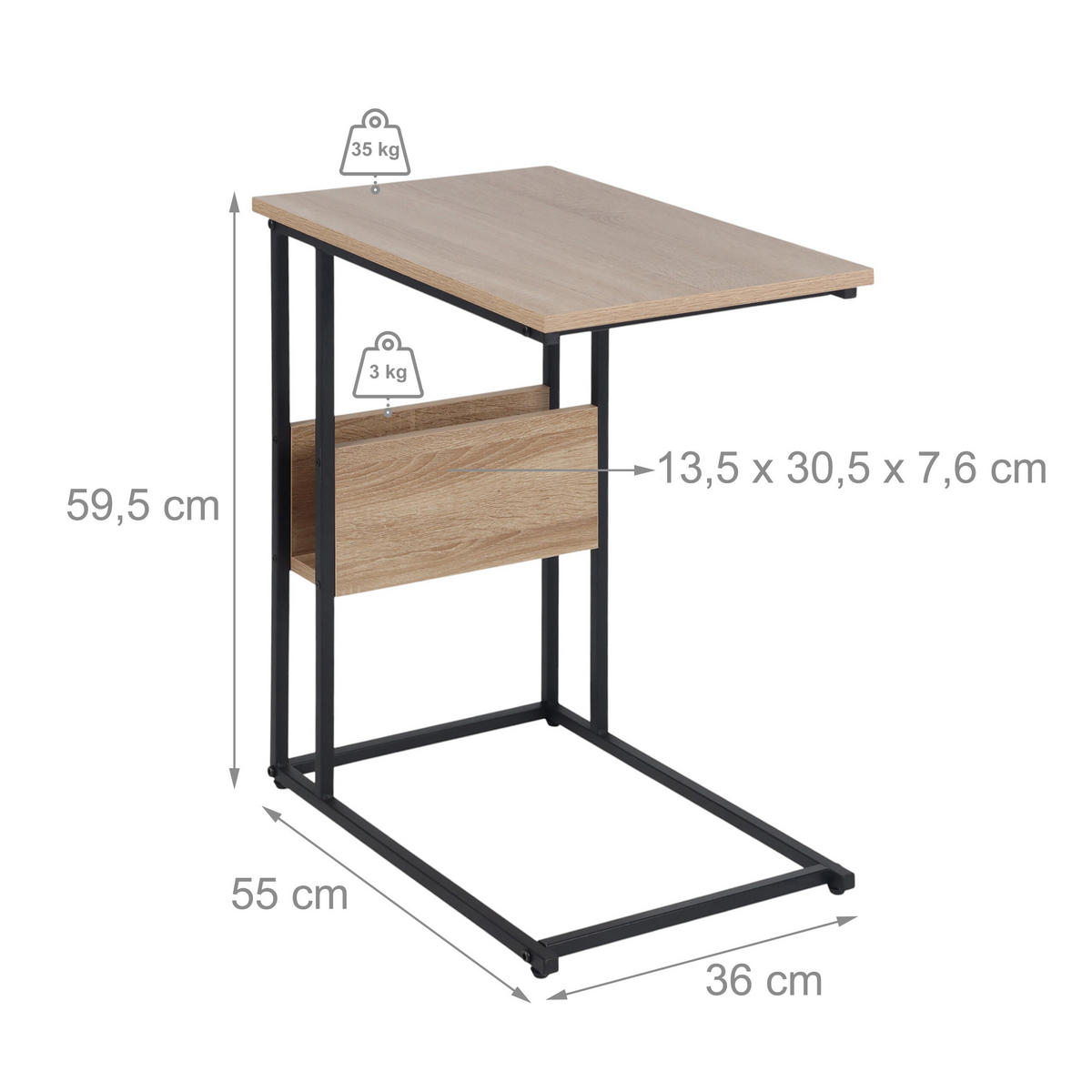 BEISTELLTISCH - Multicolor, Holzwerkstoff/Metall (36/55/60cm) - Relaxdays
