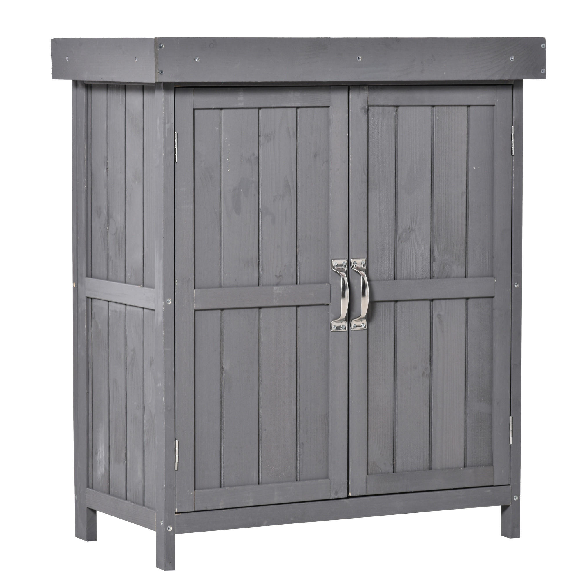 GARTENSCHRANK Geräteschuppen, Doppeltür, 2 Fächer, wetterfest, Tannenholz, Dunkelgrau - Grau, Holz (43/88/74cm) - Outsunny