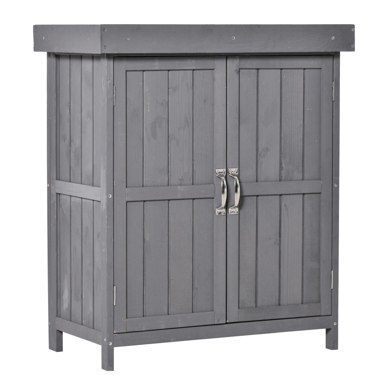 GARTENSCHRANK Geräteschuppen, Doppeltür, 2 Fächer, wetterfest, Tannenholz, Dunkelgrau - Grau, Holz (43/88/74cm) - Outsunny