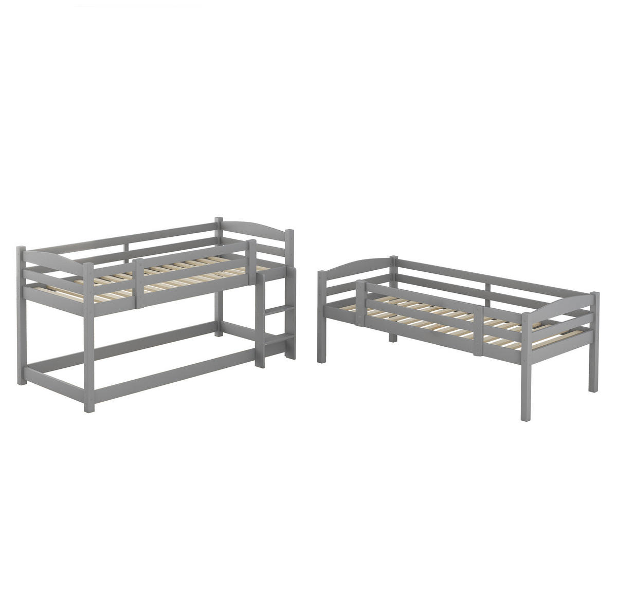 ETAGENBETT 90/200 cm aus Kiefernholz in Grau, dreifach nutzbar - Grau, Holz (90/200cm) - OKMYHOME