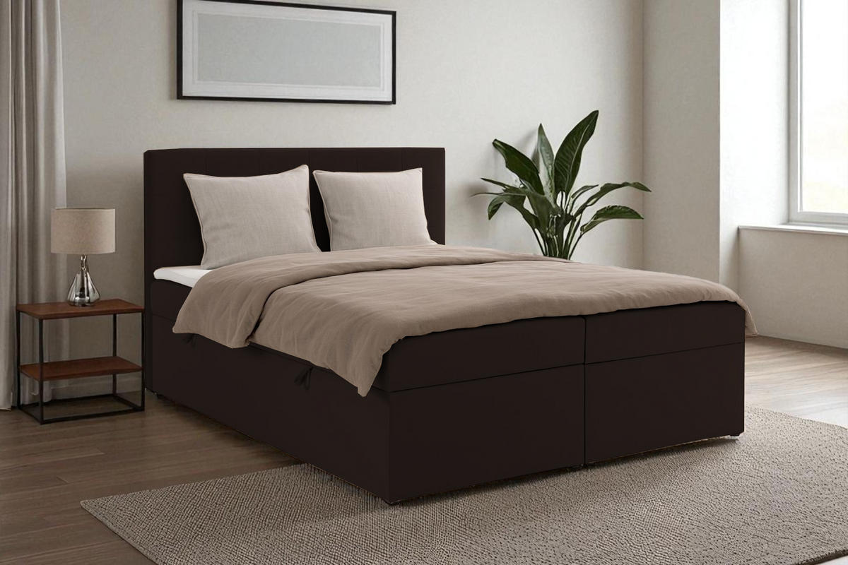 BOXBETT VELLIS mit Topper und Bettkasten, Braun, 120x200 cm - Braun, Textil (120/200cm) - KS Home Concept