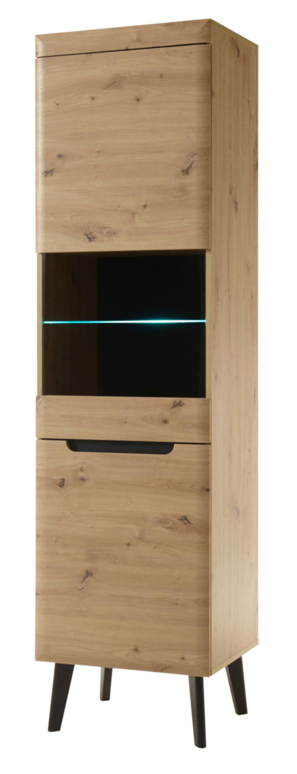 VITRINE Eiche Artisan, schwarz 53 cm, Vitrinenschrank skandinavisch - Eichefarben/Schwarz, Glas/Holzwerkstoff (53/197/40cm) - Furn.Design