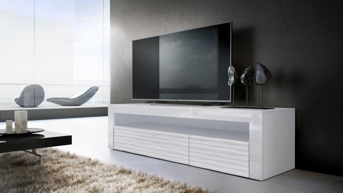 SIDEBOARD Valencia Fronten in Weiß Hochglanz Harmony mit 3D Struktur - Messingfarben, Holzwerkstoff (155/46/40cm) - Vladon