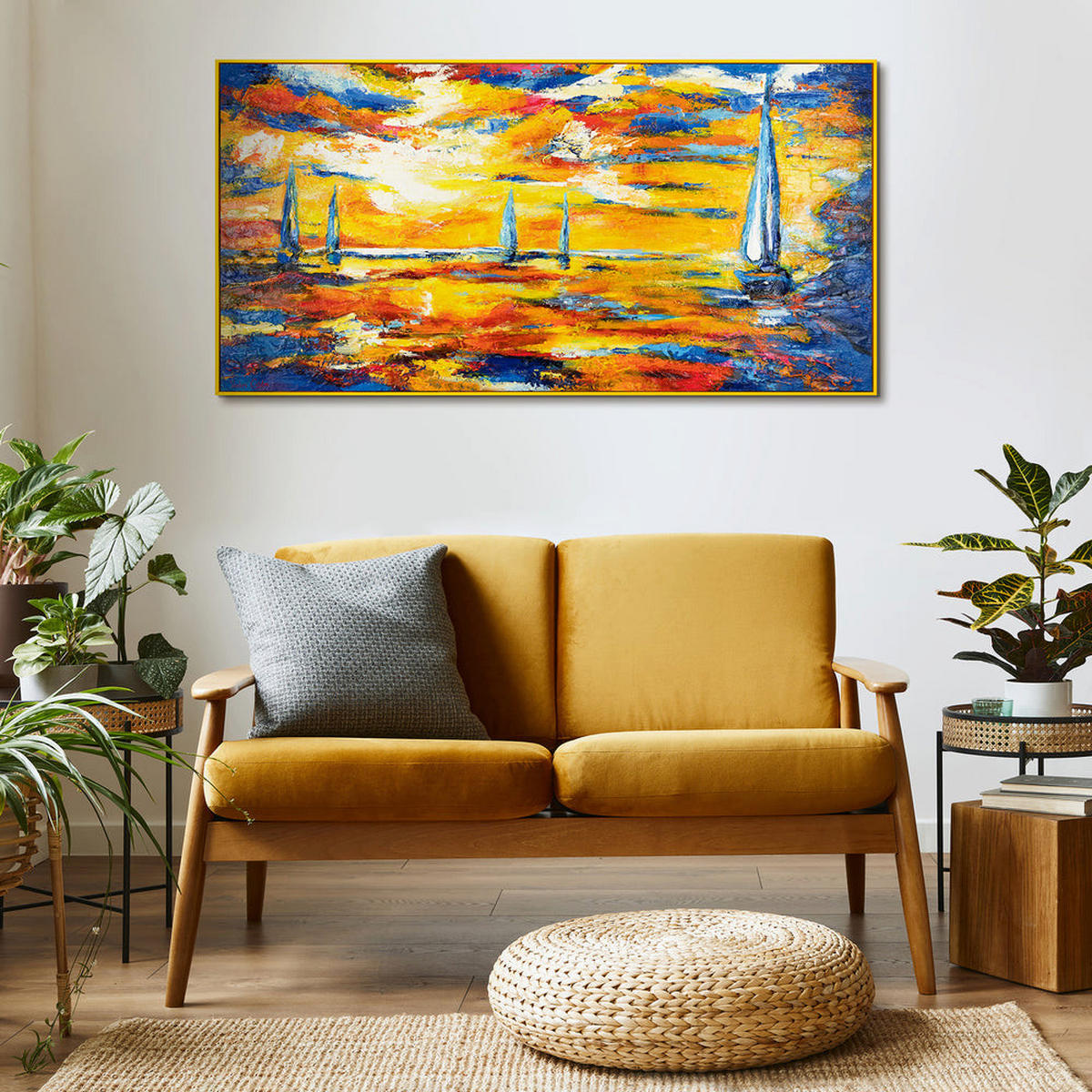 GEMÄLDE Meer Mirage Schattenfugenrahmen Gelb 160x80 cm - Gelb, Holz (160/80cm) - YS-art gallery