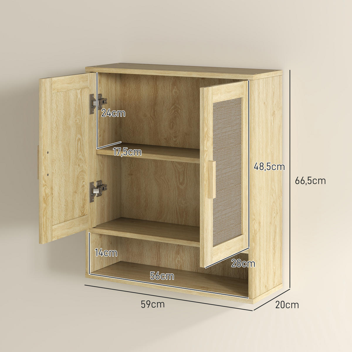 HÄNGESCHRANK Eiche 1 Stück - Beige, Kunststoff (59/66.5/20cm) - GiPP