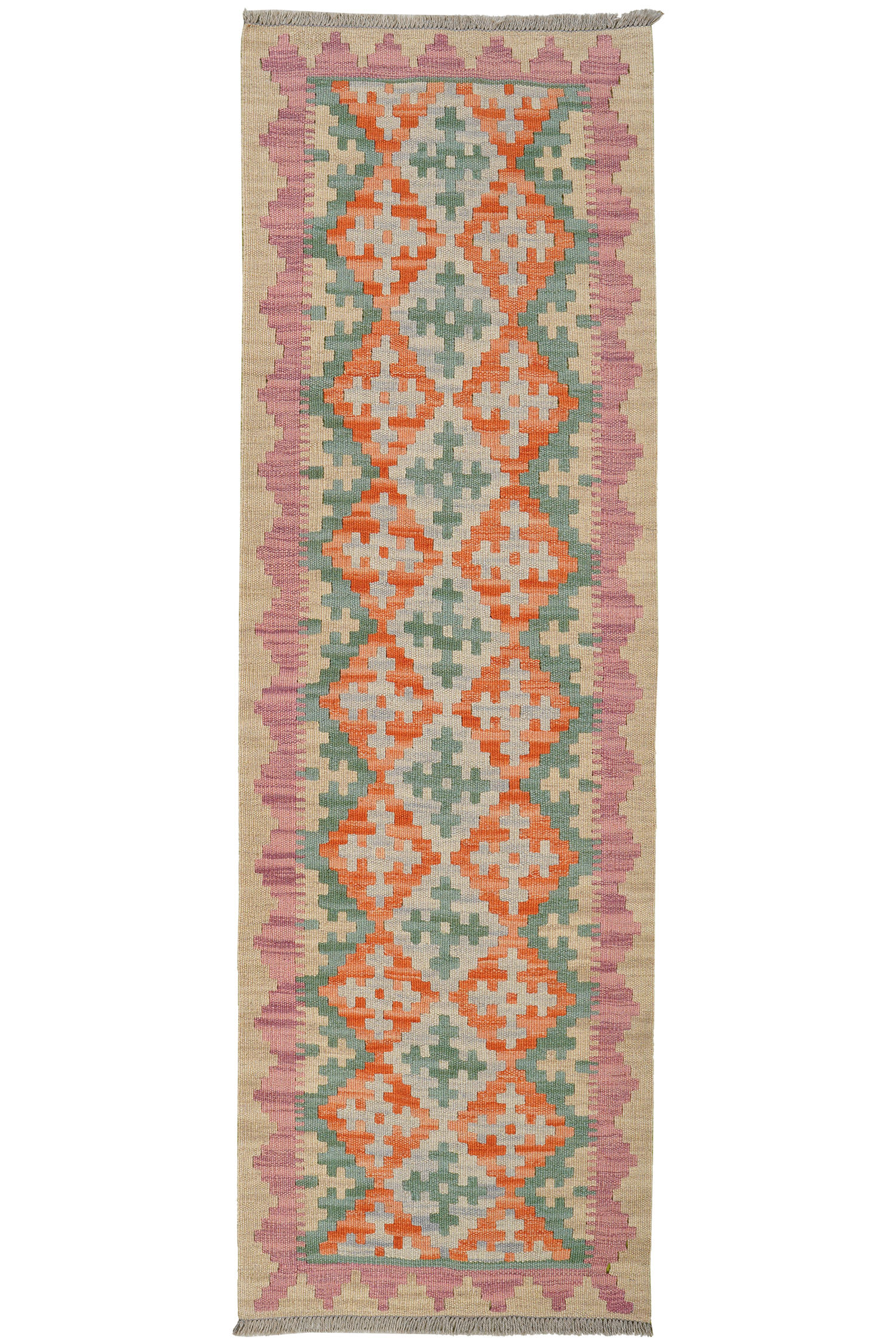 HANDWEBTEPPICH Kelim Gashgai Grün 195/62 cm Schurwolle - Grün, Textil (62/195cm) - Looma