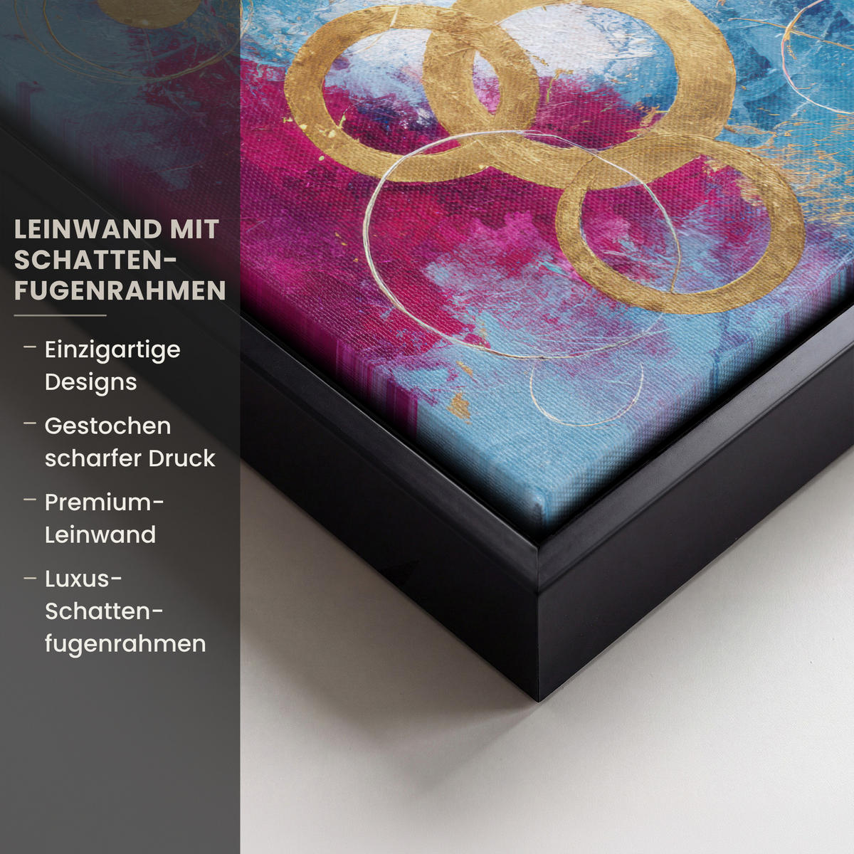 LEINWAND Bilder mit Rahmen - Kreise - Gold - Abstrakt - 20x20 - Blau, Textil (20/20cm) - MuchoWow
