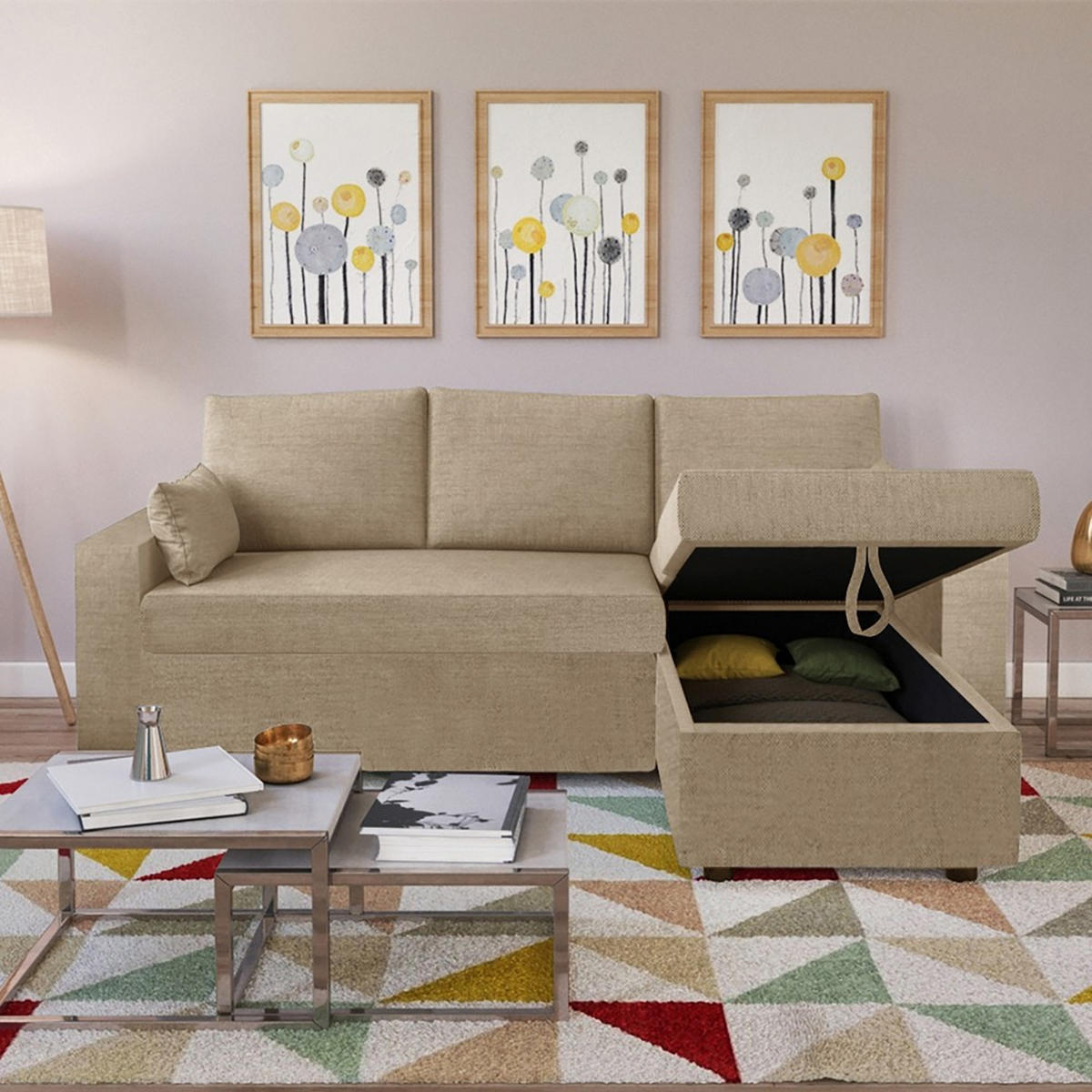 ECKSOFA truhe und wendbar ODEON / Beige - Beige, Textil (147/87/220cm) - Weber Industries