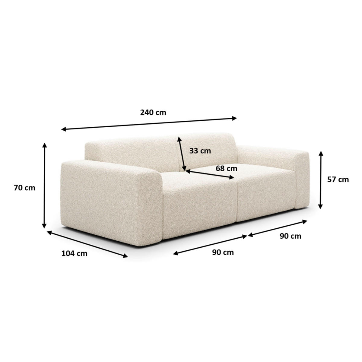 SOFA Torino 3 Sitzplätze Beige - Beige, Holz (240/70/104cm) - Petits-meubles