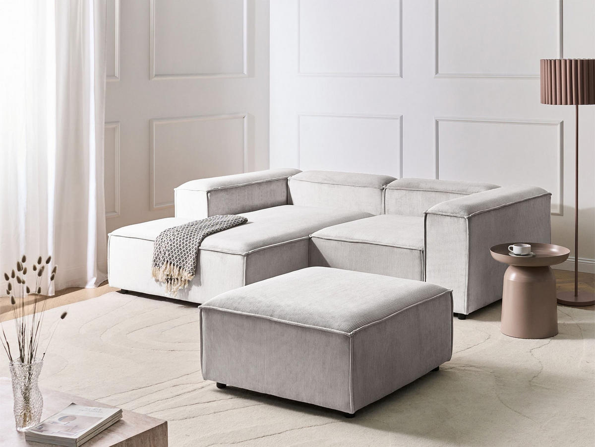 ROHOVÁ POHOVKA modul 3-místná pravostranná Krémově bílá Manšestr s otomanem Ardal - krémová, textil (240/180cm) - Beliani