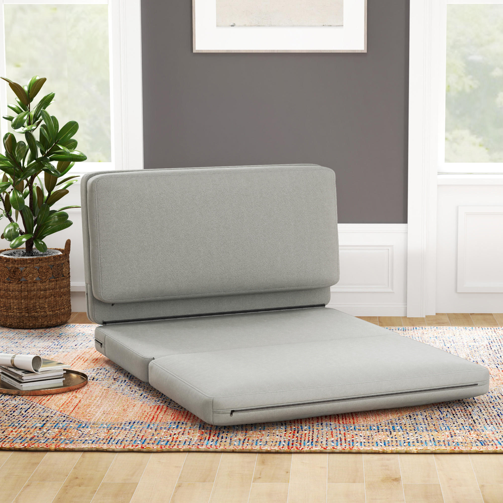 BODENSOFA 3-in-1, bis 240 kg belastbar, Hellgrau - Hellgrau, Kunststoff (275/10/120cm) - HOMCOM