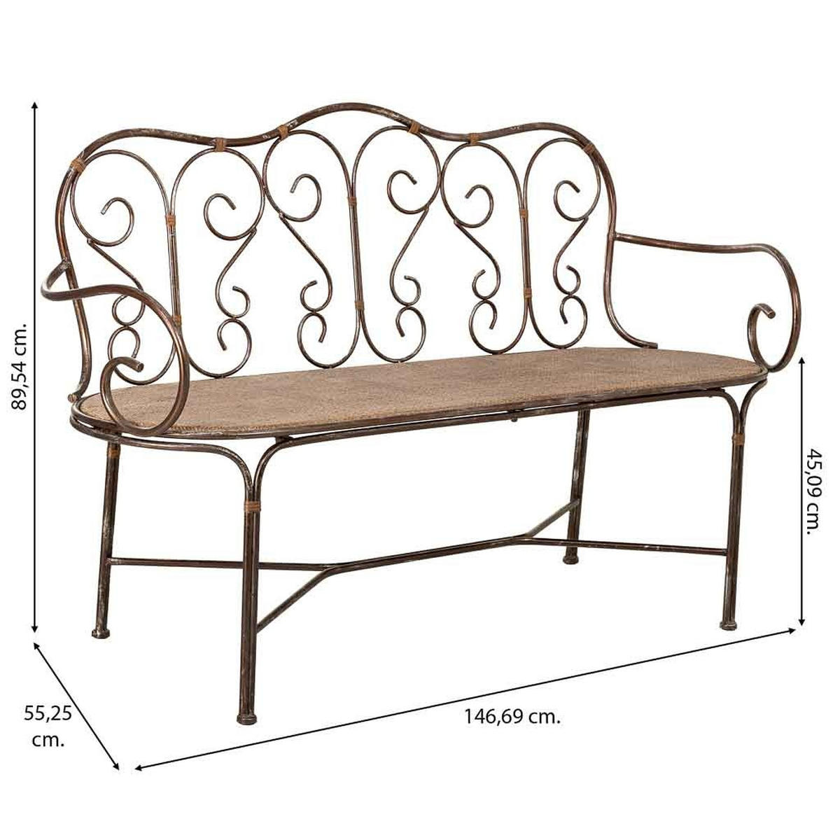 BANK aus Metall, 147x55x45cm - Braun, Metall (146.69/45.09/55.25cm) - Wanderlust