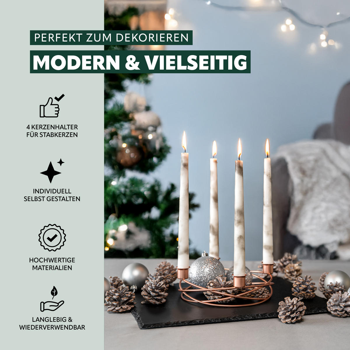 KERZENHALTER, Rosa, Metall - Roségold, Metall (22/6.7/22cm) - bremermann