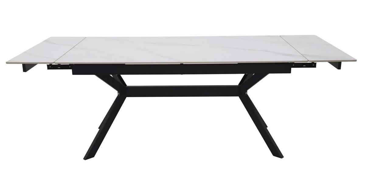 ESSTISCH Imperia Weiß Marmor / Schwarz Matt 160-220 / 90 / 75cm - Schwarz/Weiß, Holz/Keramik (90/220/75cm) - Feldmann-Wohnen