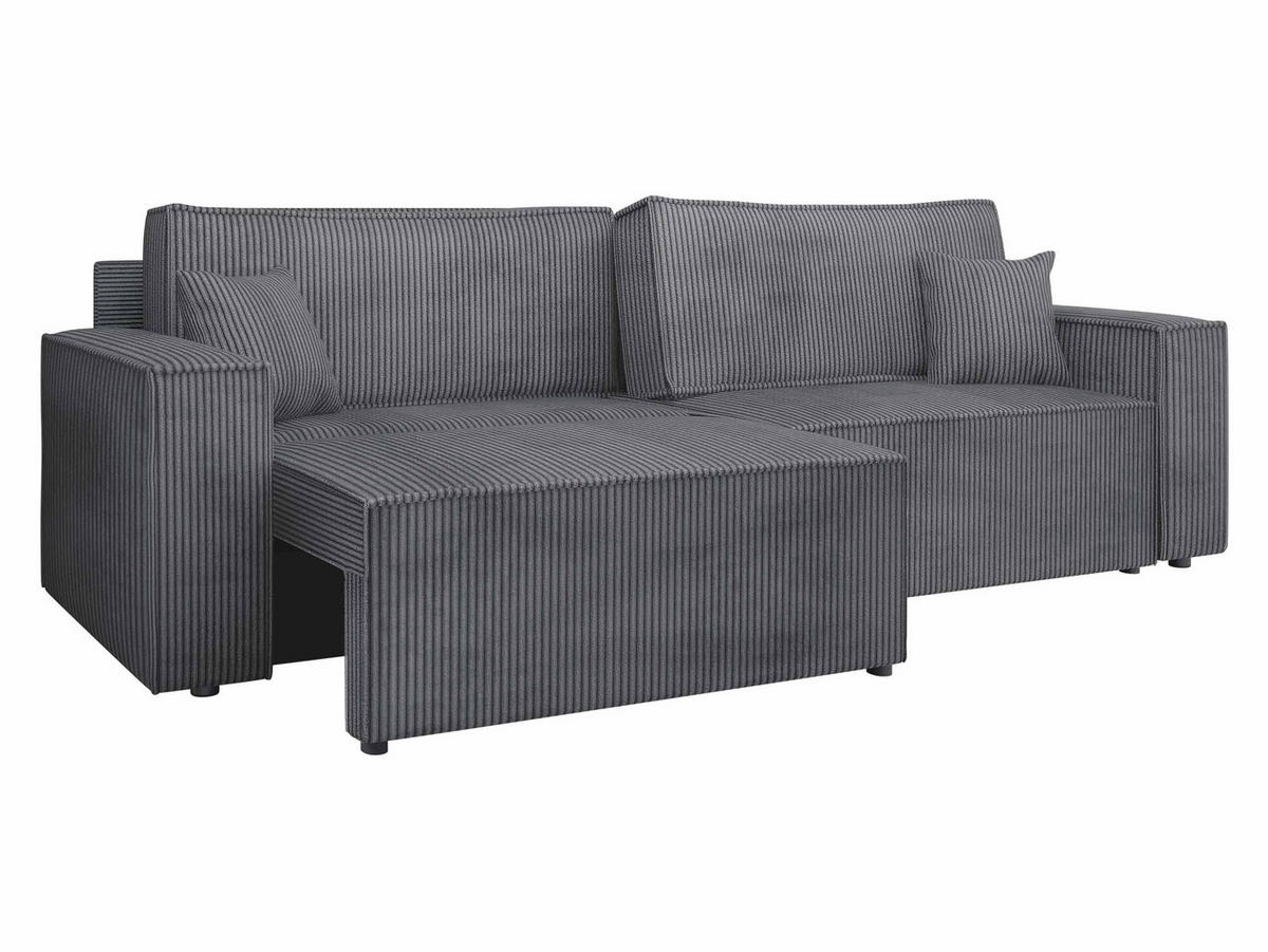 SCHLAFSOFA Karl Cord mit L-Funktion - Schwarz/Grau, Holz/Kunststoff (245/82/139cm) - MIRJAN24
