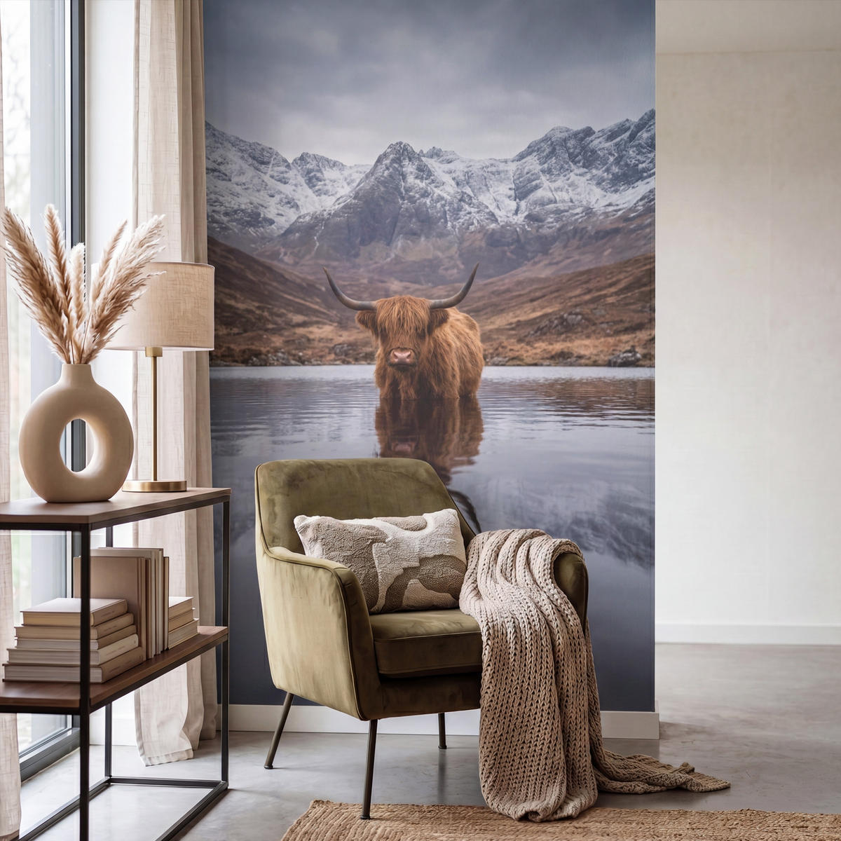 TAPETE - Schottischer Hochländer - Braun - Wasser - 140x200 cm - Braun, Papier (140/200cm) - OnlyWow