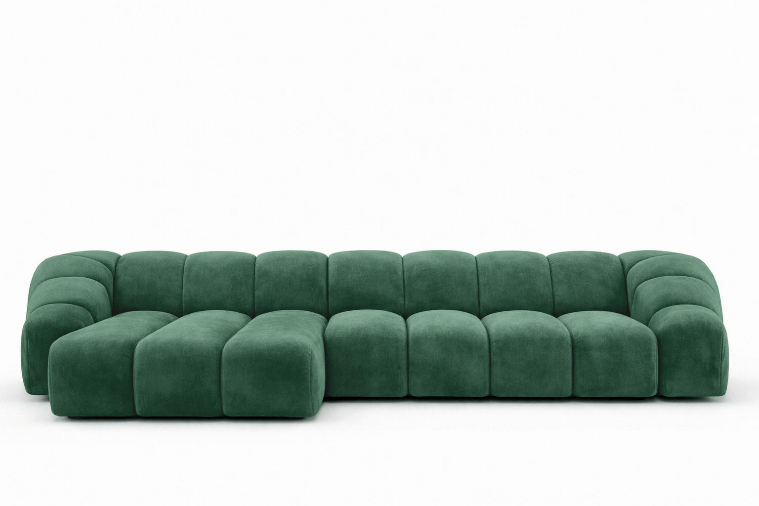 ECKSOFA Modulare L-Form, Veloursstoff Bluvel, Grün, Links, CROISSANT XL - Grün, Holz (340/190cm) - Kaiser Möbel