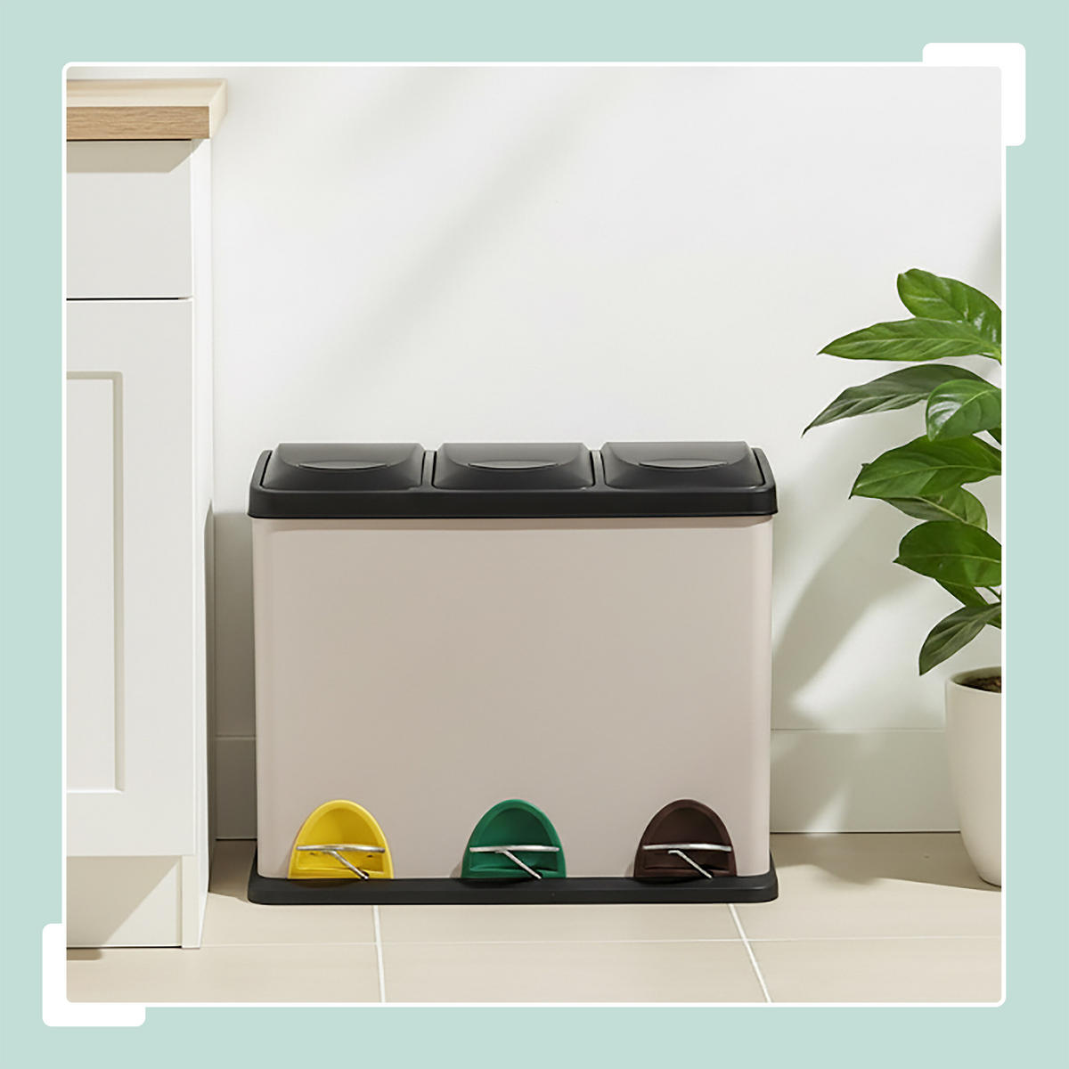 MÜLLEIMER 3x8l - Beige, Kunststoff/Metall (46/39.5/26.5cm) - Relaxdays