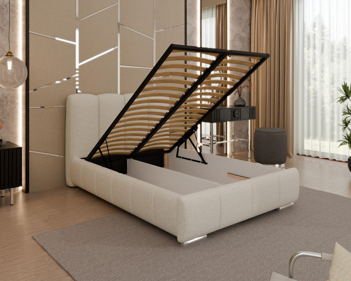 POLSTERBETT Zaira 120x200cm – Elegantes Polsterbett für modernen Wohnstil , ohne matratze, creme - Creme, Holz (120/200cm) - Homesy