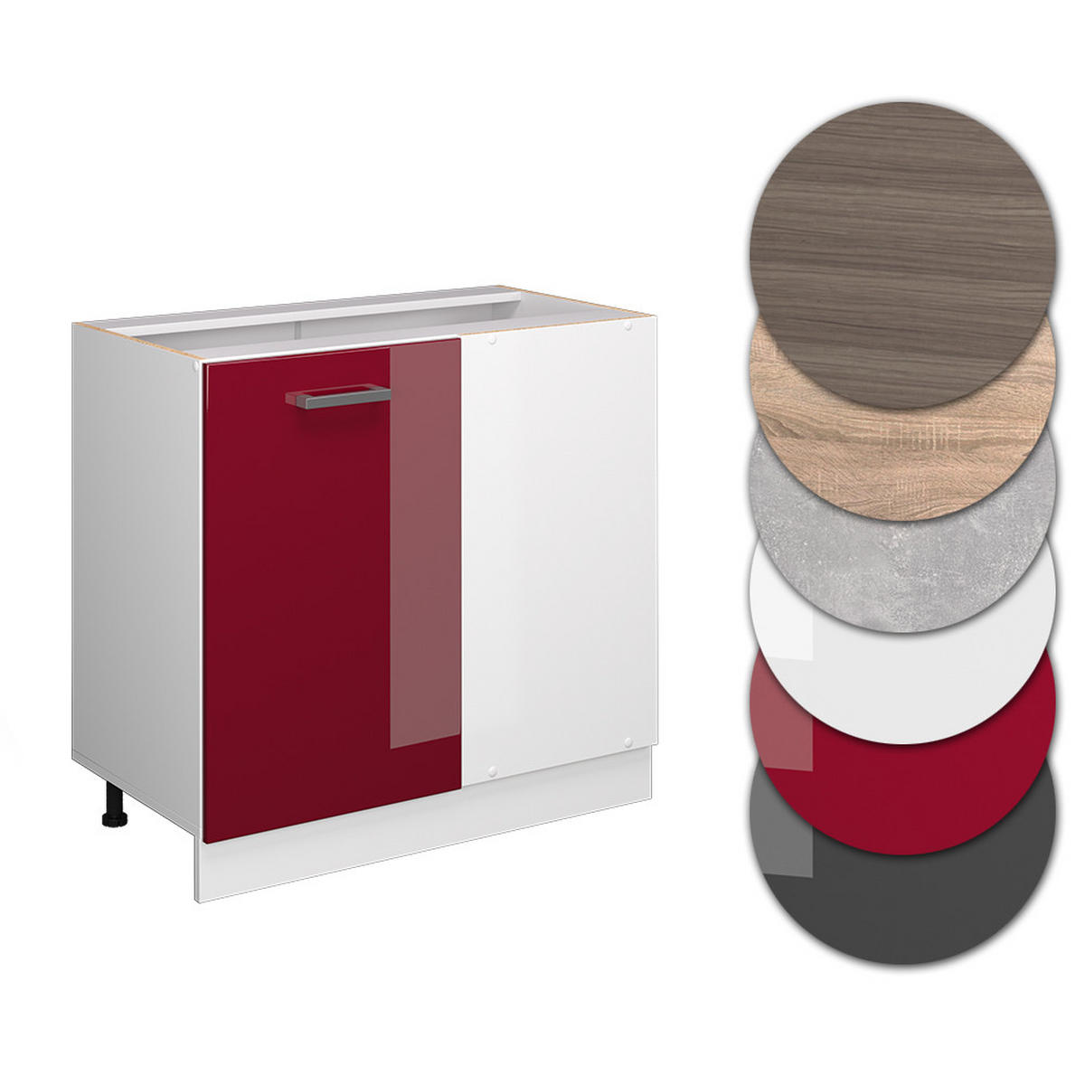 ECKUNTERSCHRANK R-Line Rot Hochglanz 86 cm , AP Eiche - Bordeaux/Rot, Holzwerkstoff (86/81.6/60cm) - Vicco