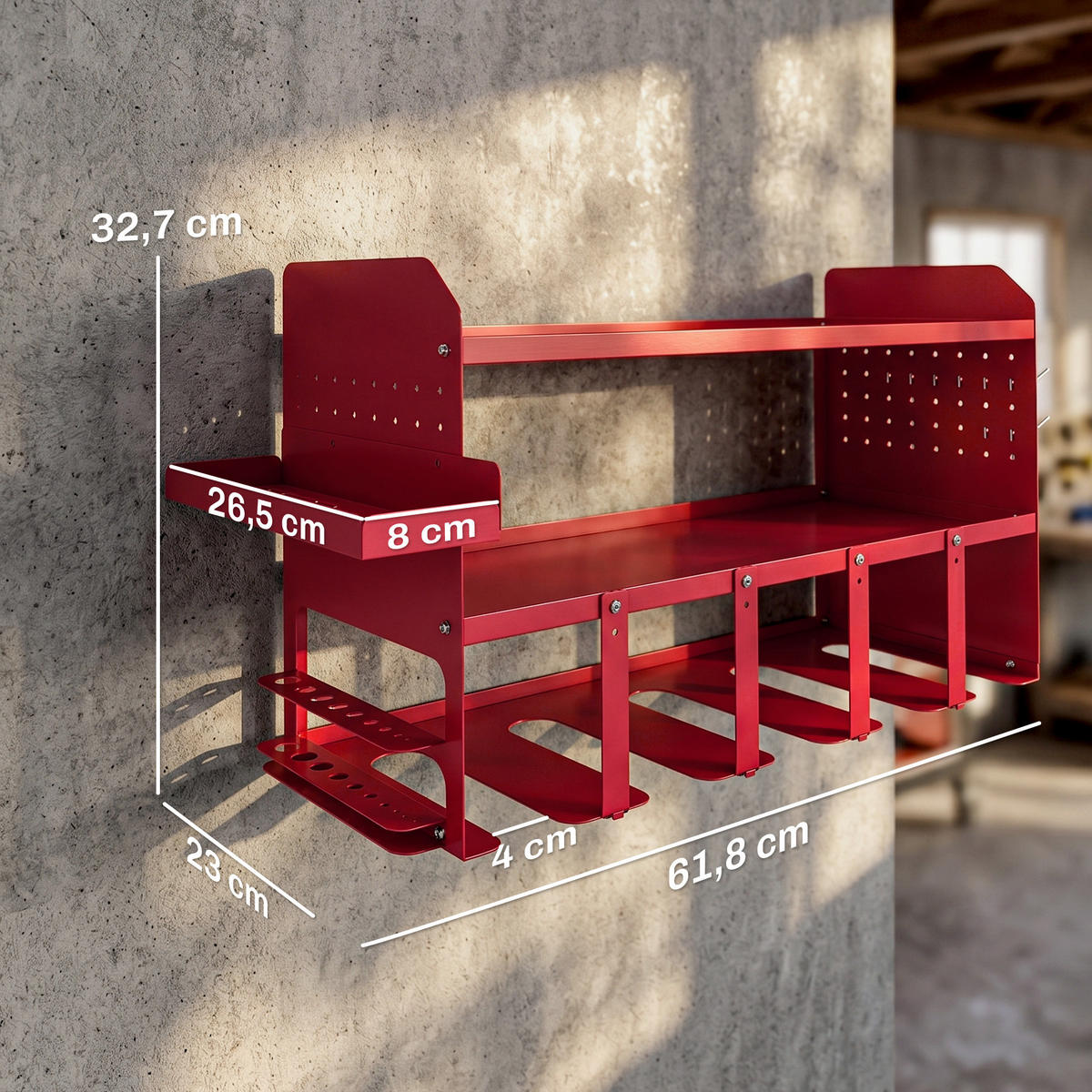 GARTENGERÄTE-ORGANIZER, 2-stöckiges Wandregal für Garage mit Ablagefläche und Haken, Aufbewahrungslösung - Multicolor, Kunststoff (23/32.7/61.8cm) - FORIOUS
