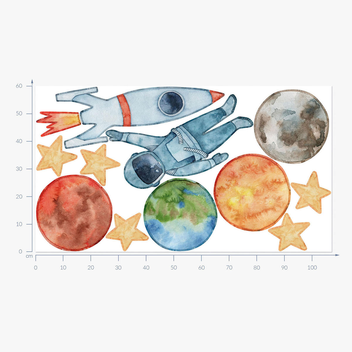 WANDAUFKLEBER 60x107cm - Planeten-Astronaut - Multicolor, Kunststoff (60/107/0.1cm) - Wallfluent